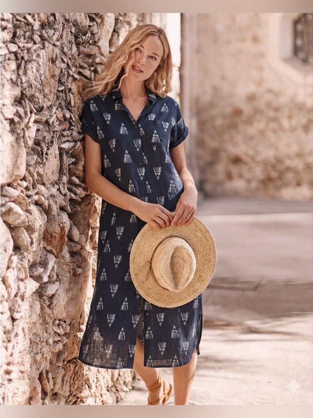 Garnet Hill 100% Linen Midi Shirt Dress Size S
